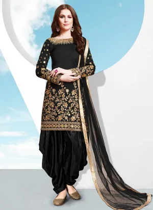 Black Golden Embroidered Patiala Suit