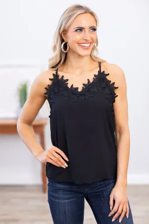 Black Lace Trim Adjustable Strap Tank