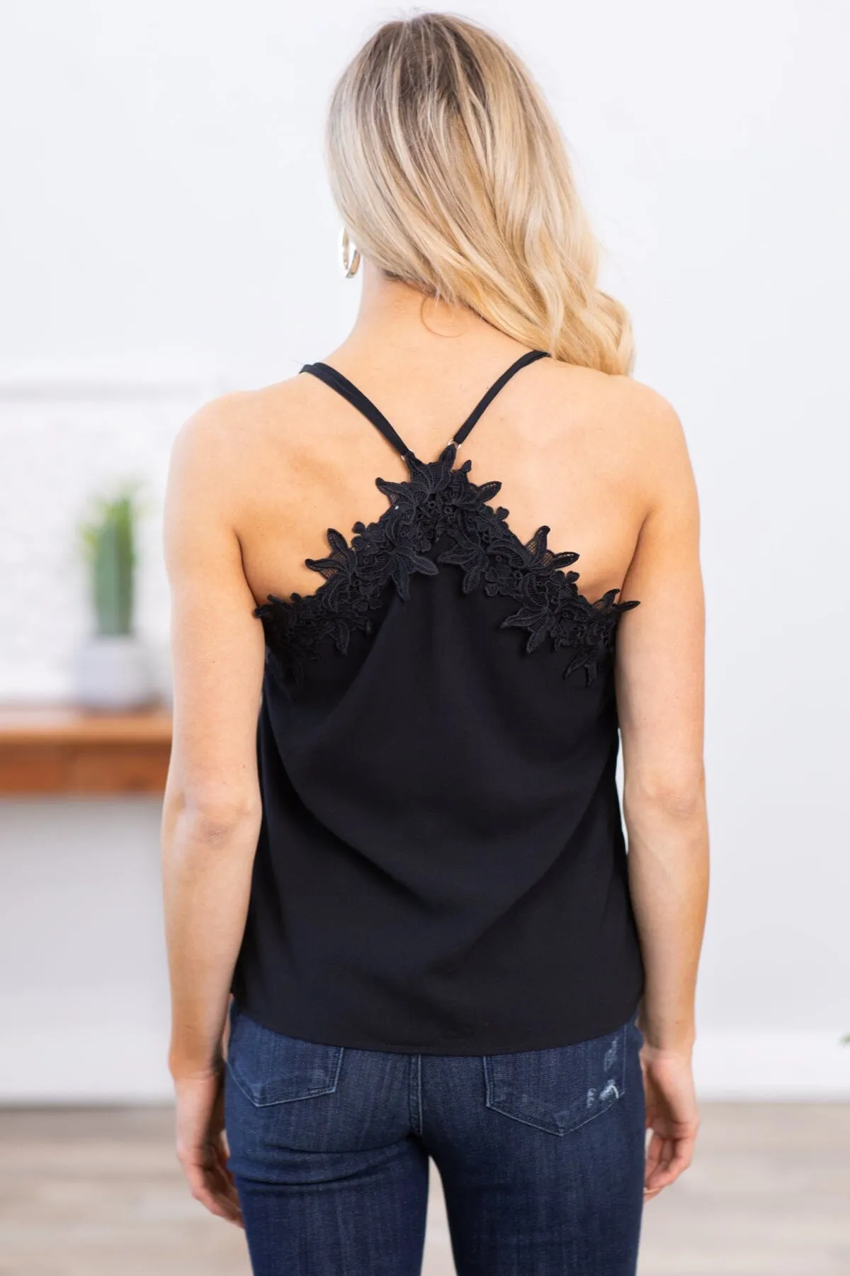 Black Lace Trim Adjustable Strap Tank