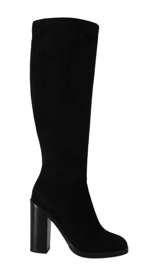 Black Suede Leather Knee High Boots