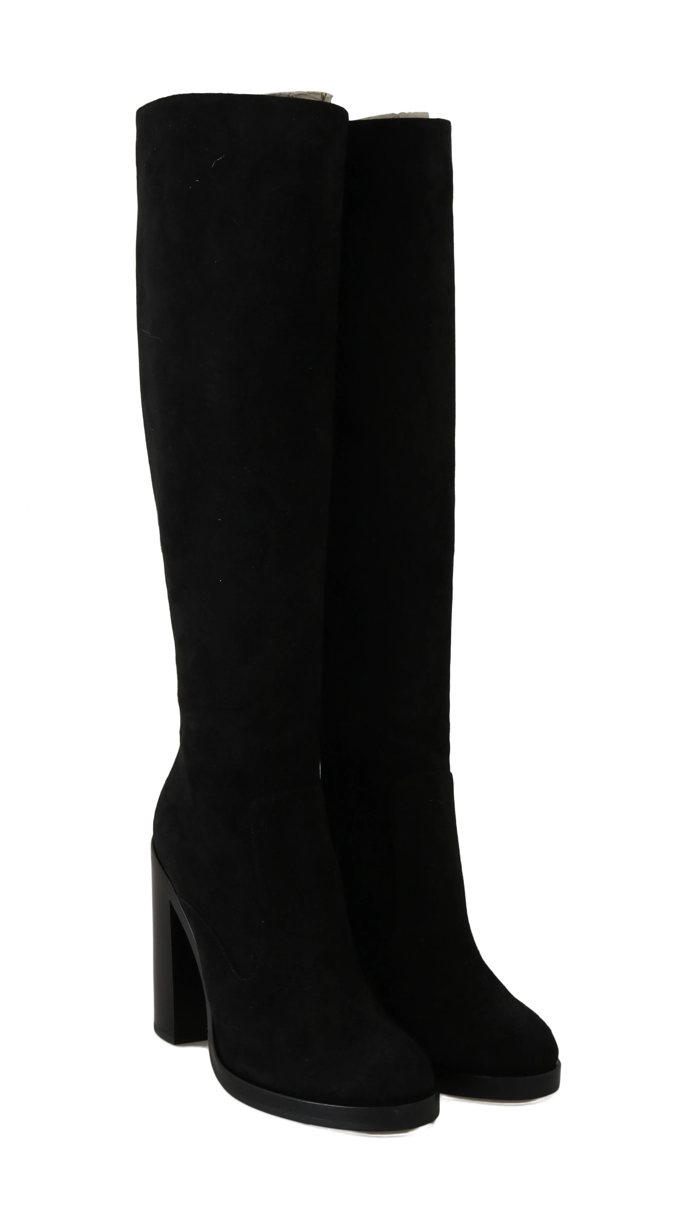Black Suede Leather Knee High Boots