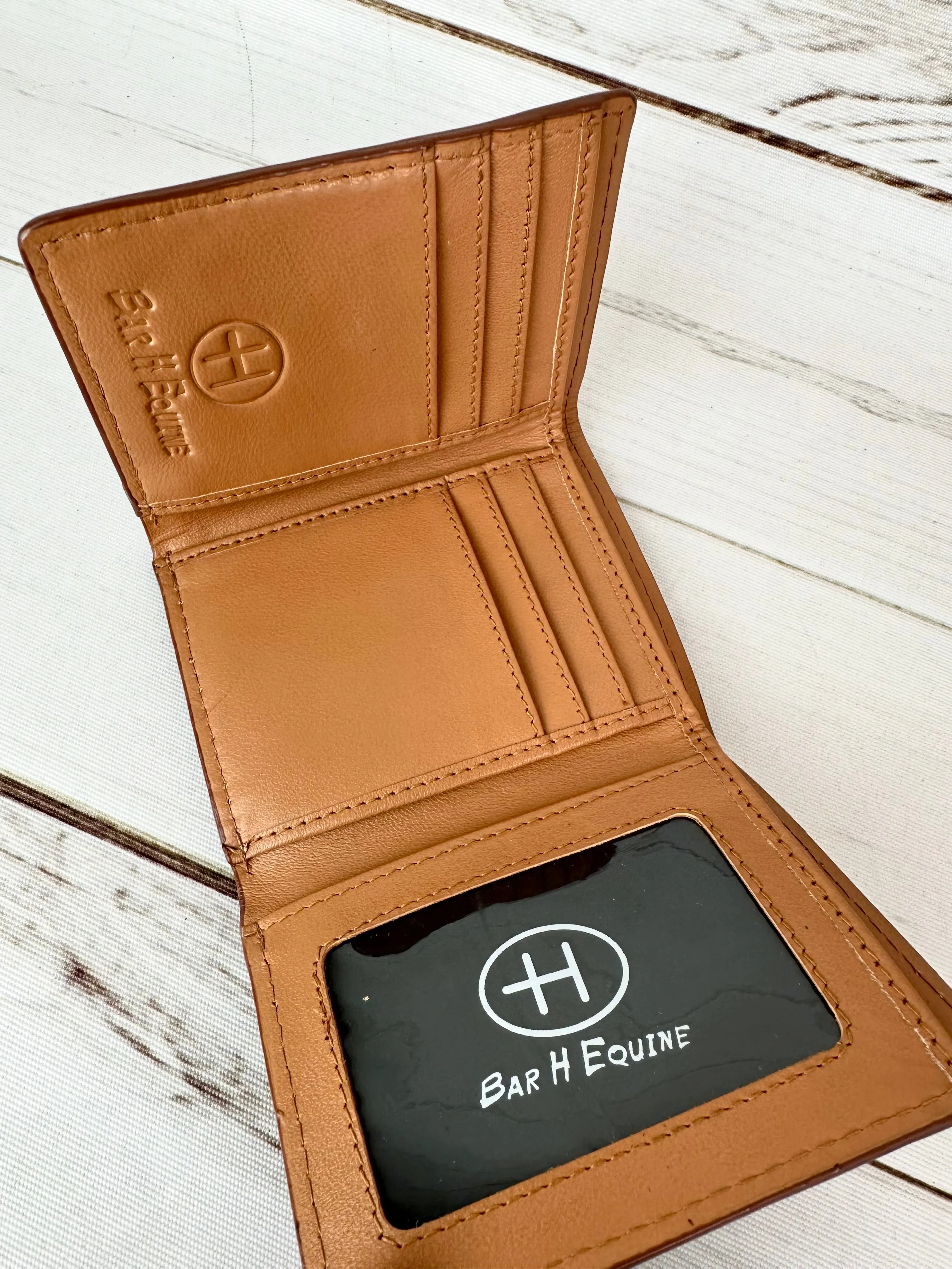 Blue Floral Tooled Tri-Fold Leather Western Wallet
