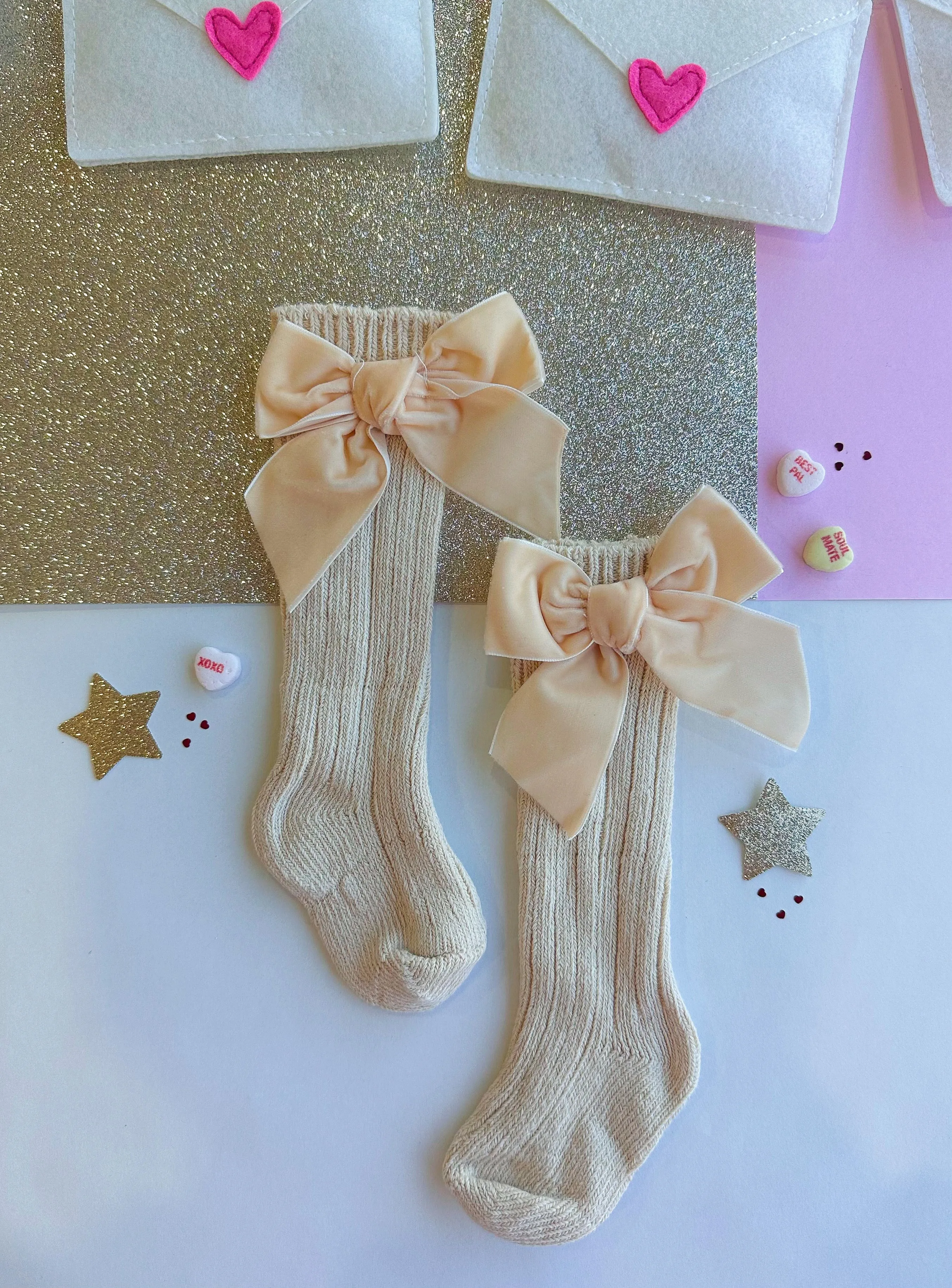 bow knee high socks - cream