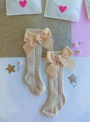 bow knee high socks - cream