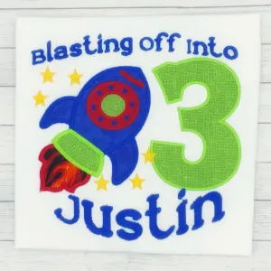 Boys Birthday Blast Off Rocket Shirt (age 1-9)