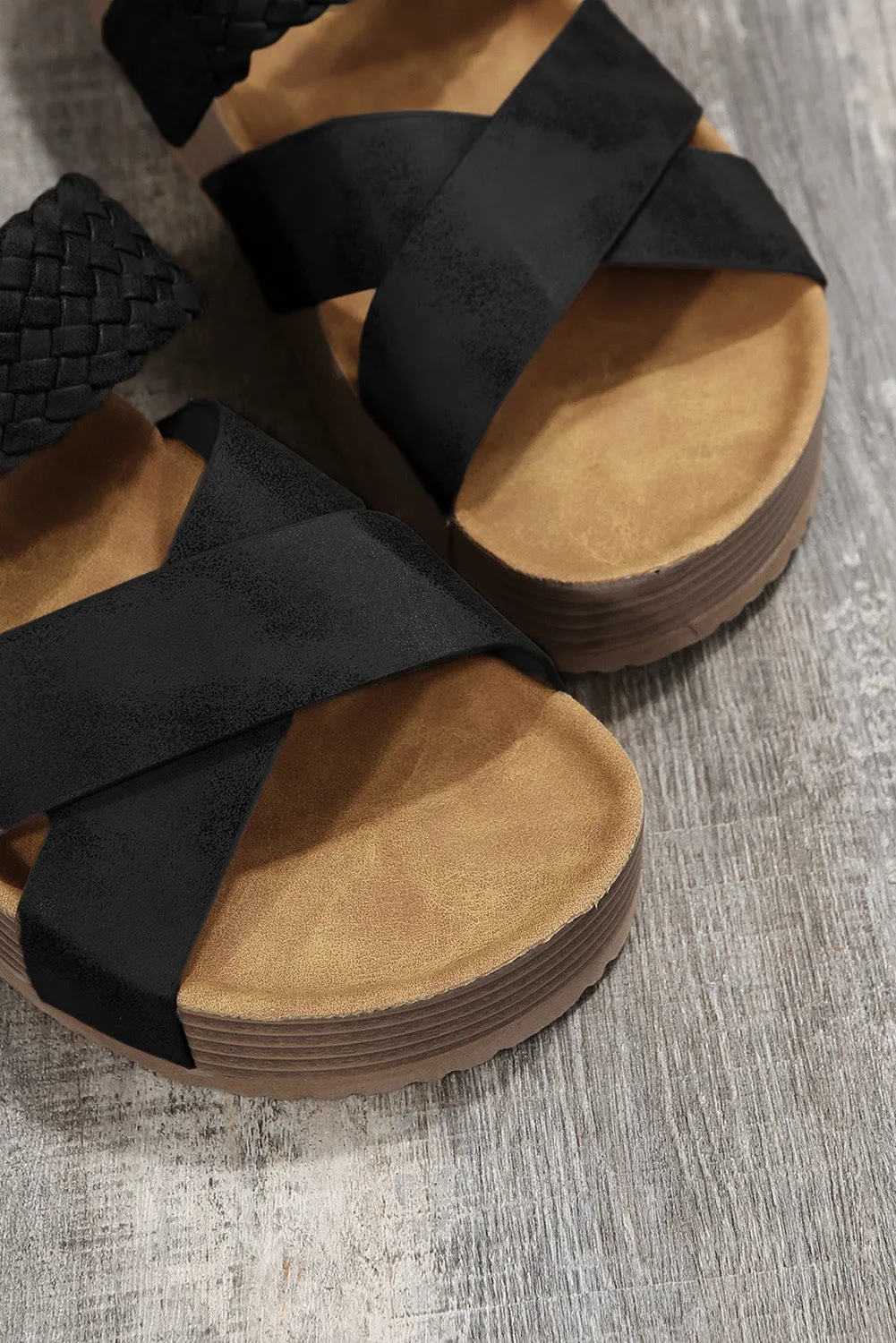 Braided Detail Criss Cross Platform Sandals