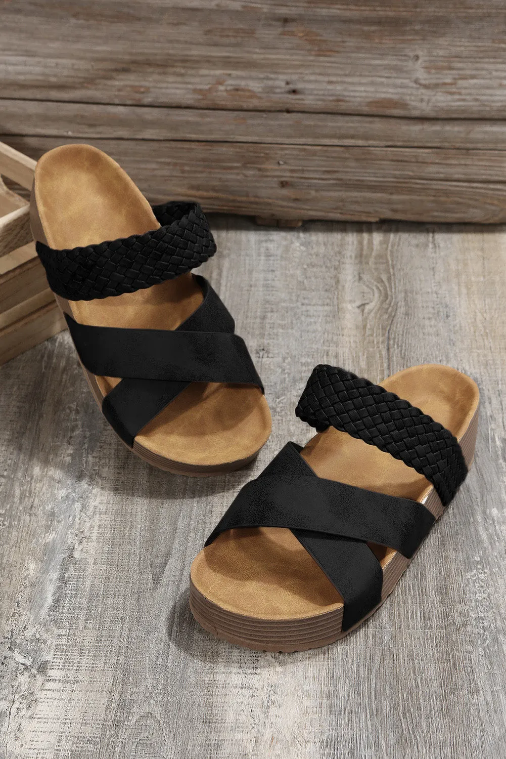 Braided Detail Criss Cross Platform Sandals