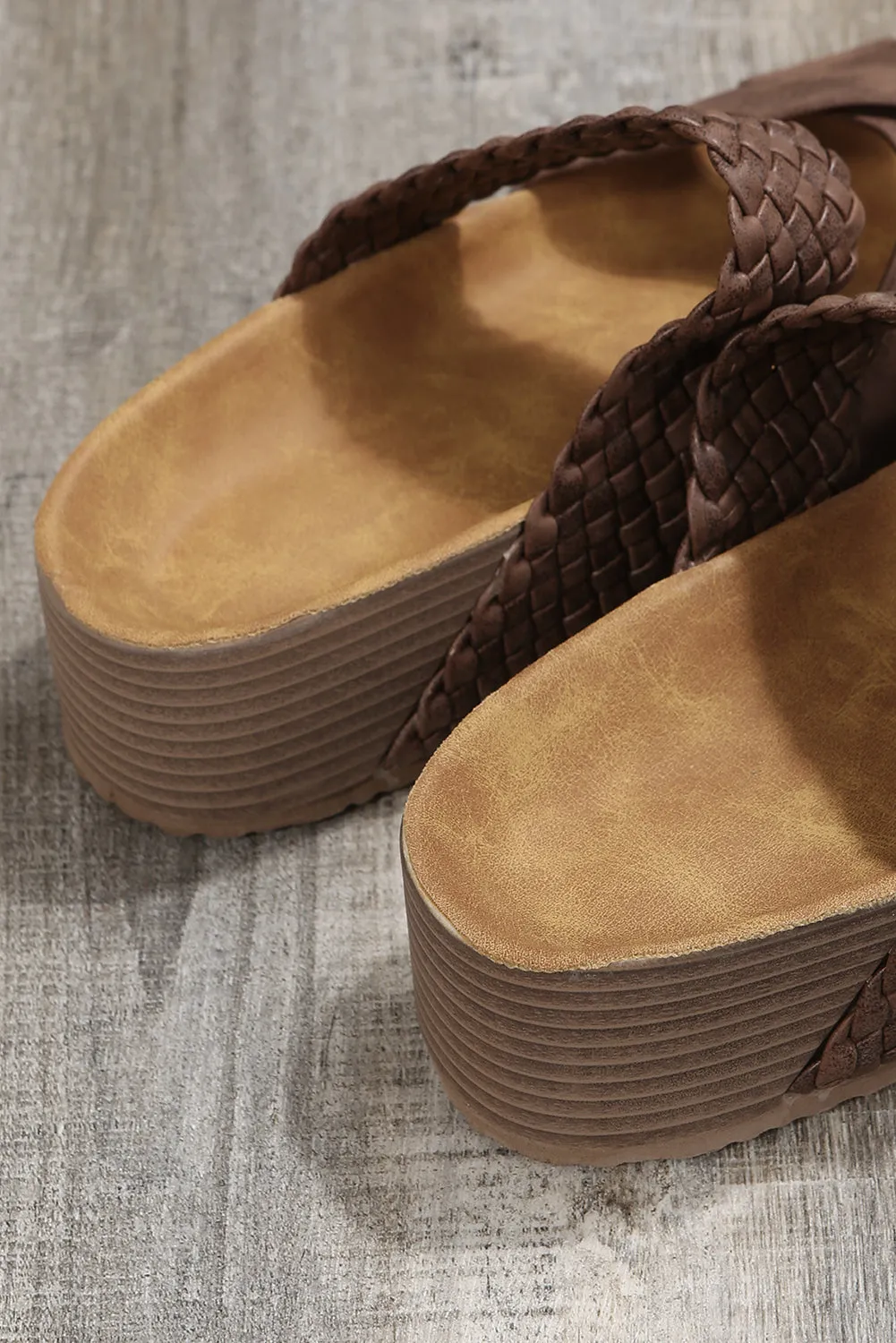 Braided Detail Criss Cross Platform Sandals