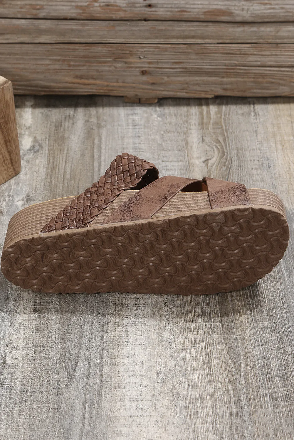 Braided Detail Criss Cross Platform Sandals