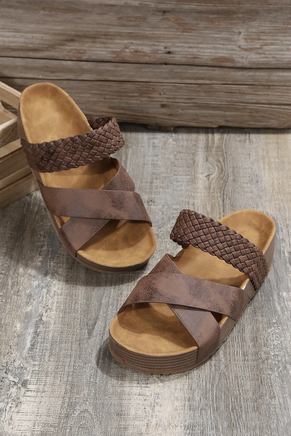 Braided Detail Criss Cross Platform Sandals