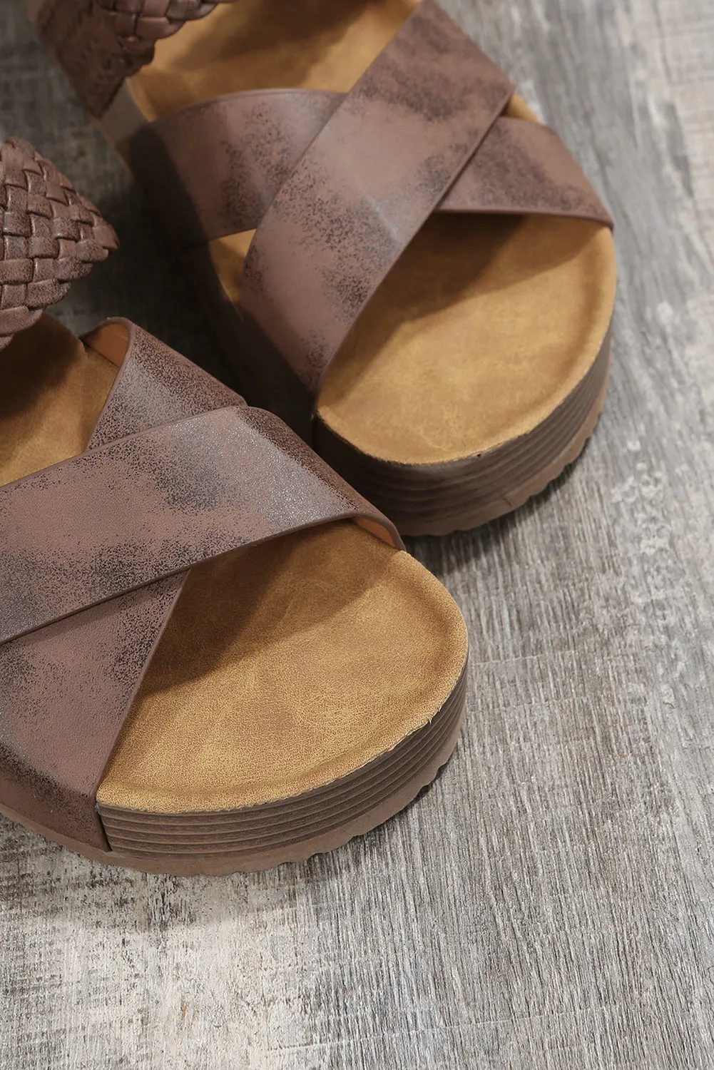 Braided Detail Criss Cross Platform Sandals