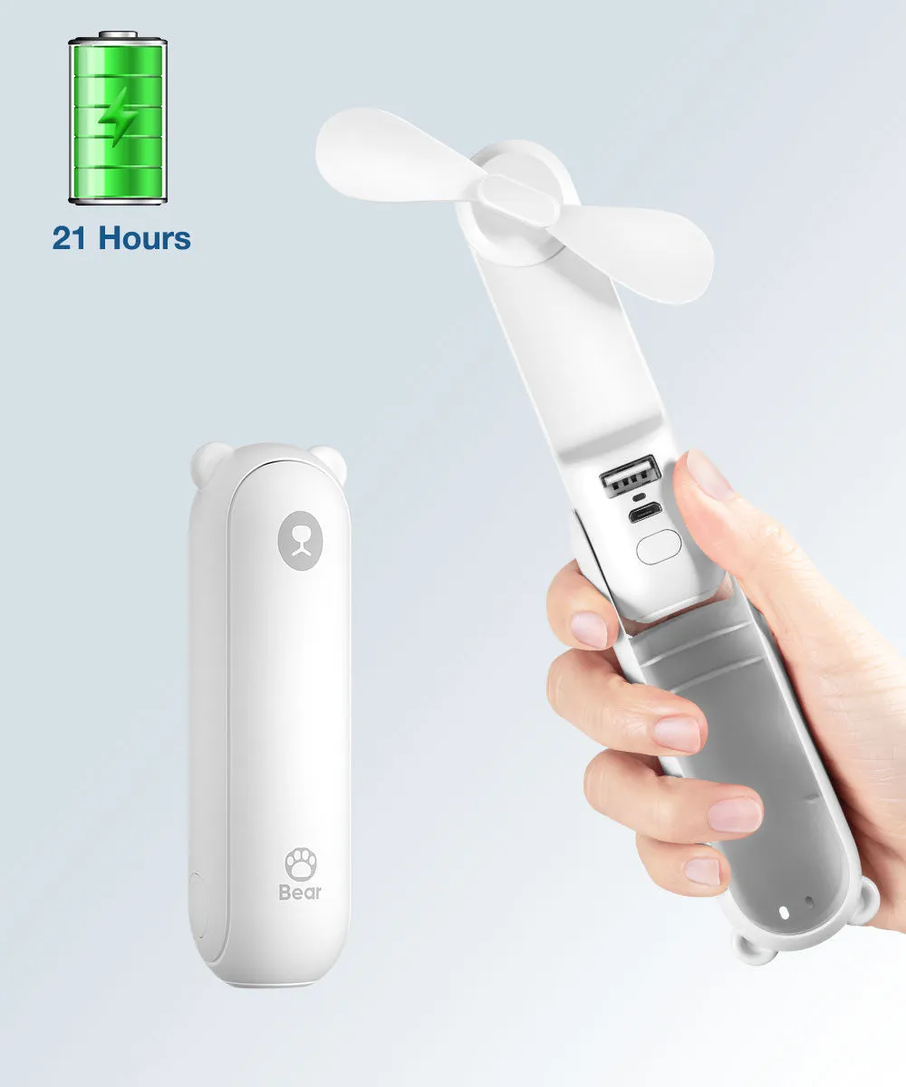 BuggyGear USB-C Rechargeable Bear Fan - White