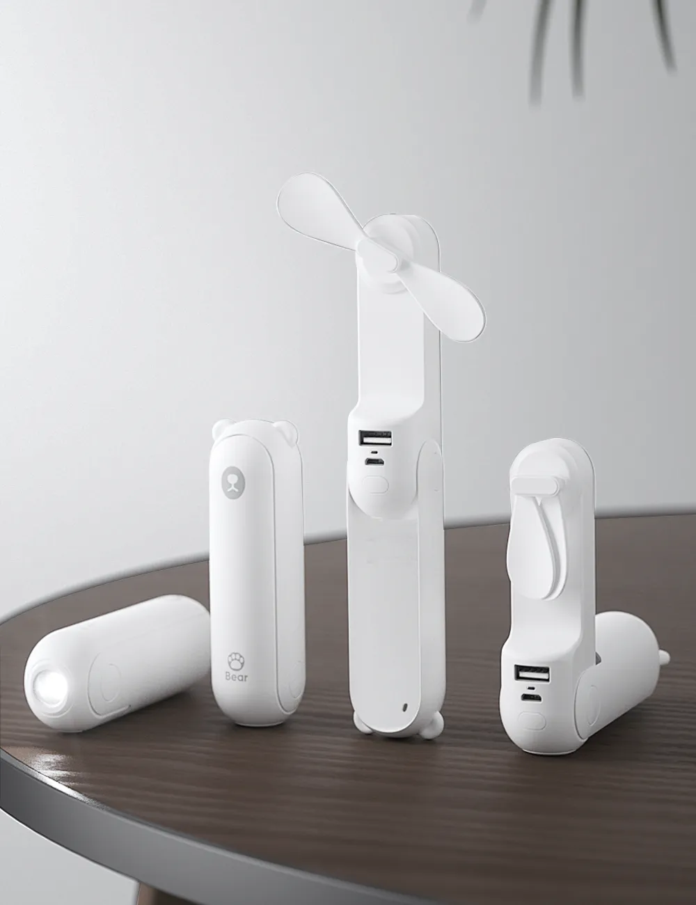 BuggyGear USB-C Rechargeable Bear Fan - White