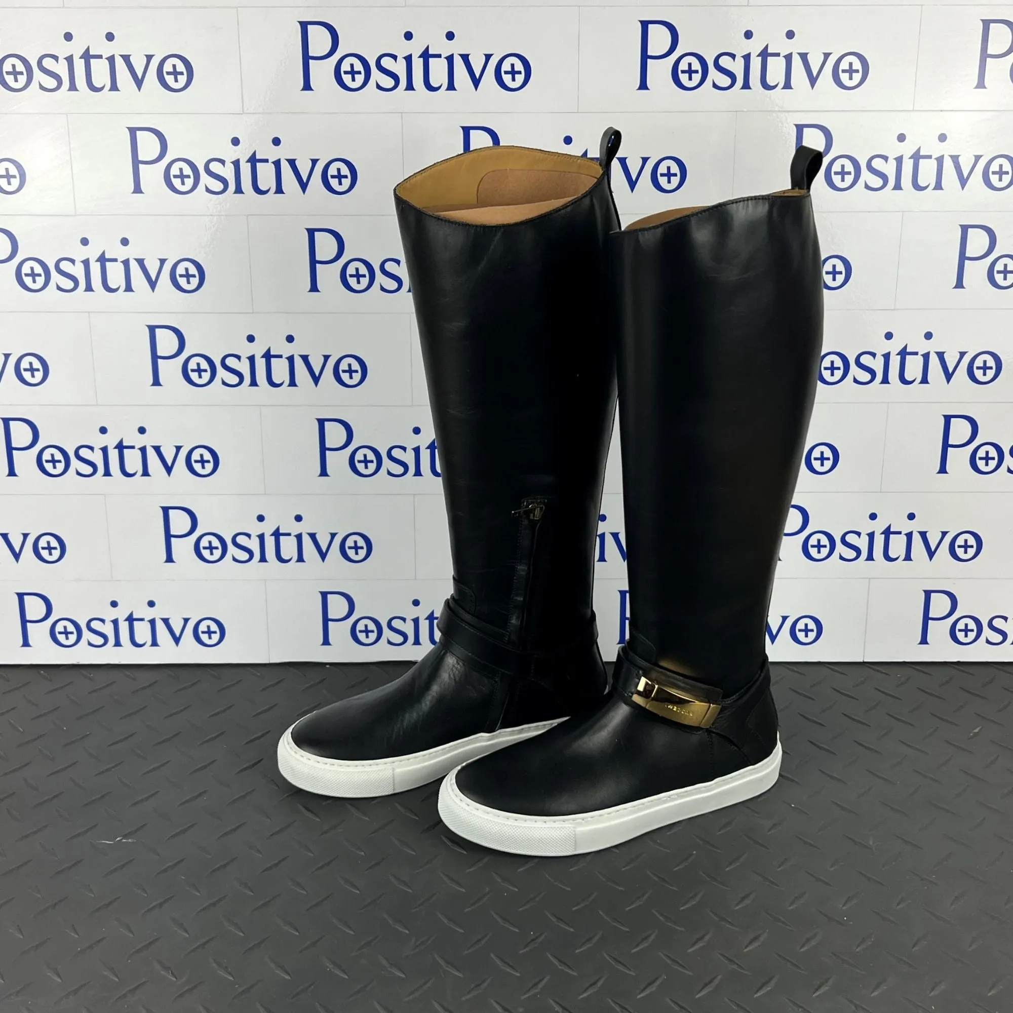 Buscemi Womens Wriding Boots Stivale Black Leather Boots SAMPLE
