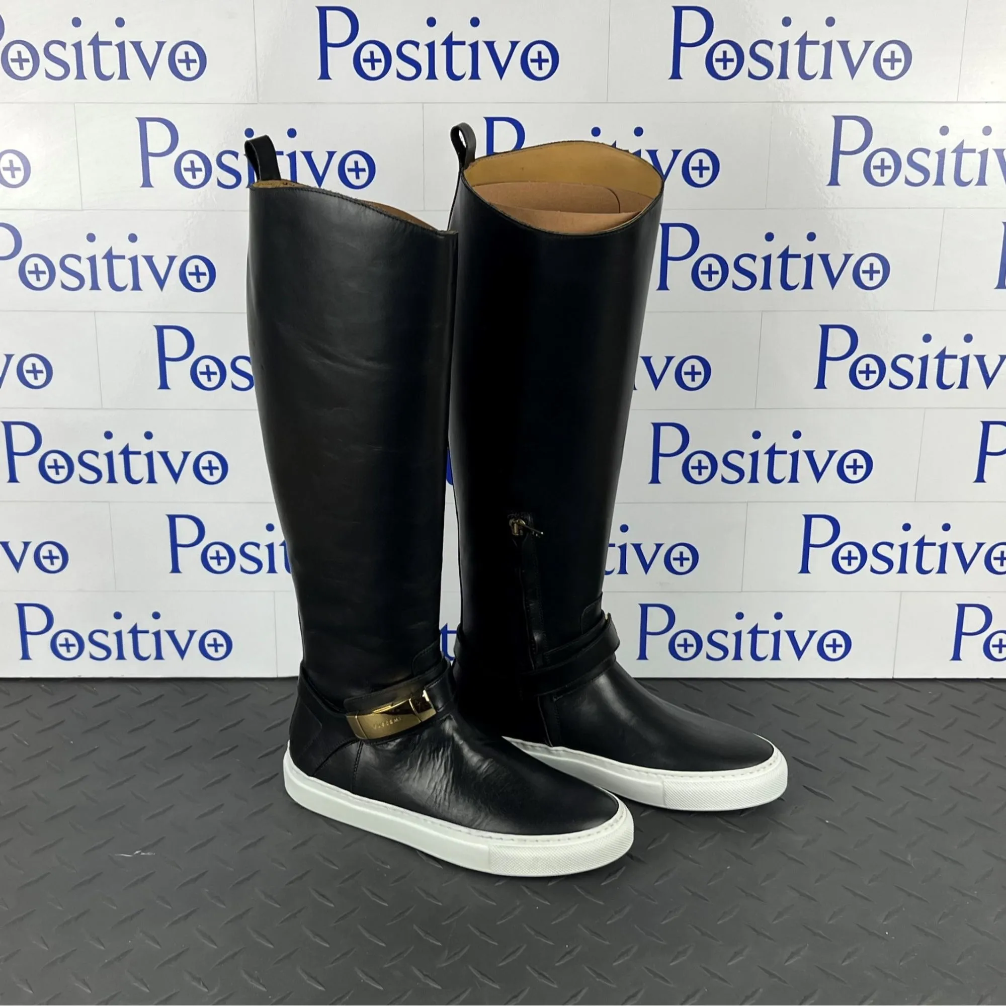 Buscemi Womens Wriding Boots Stivale Black Leather Boots SAMPLE