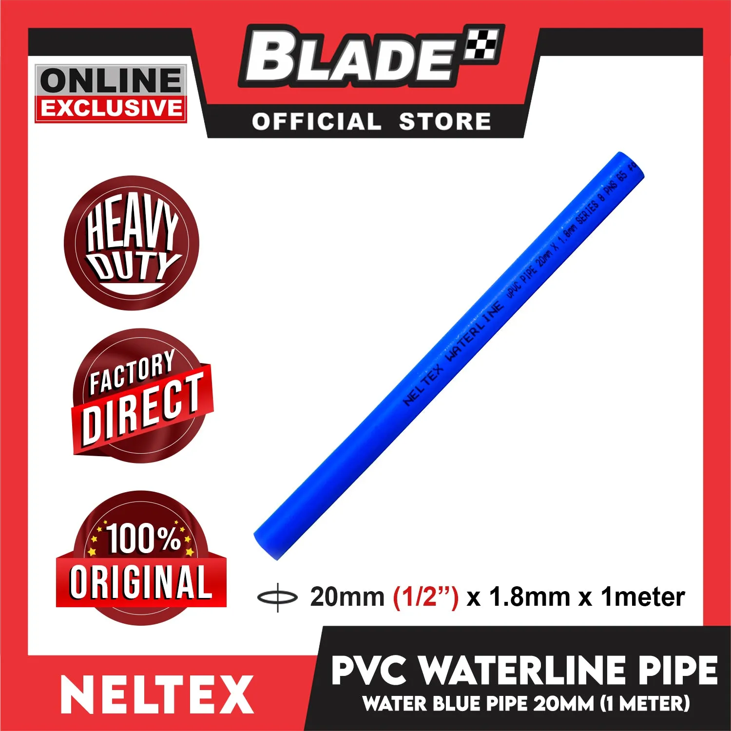 Buy 10 Get 1 Free Neltex PVC Waterline Pipe 20mm x 1meter (Blue Pipe)