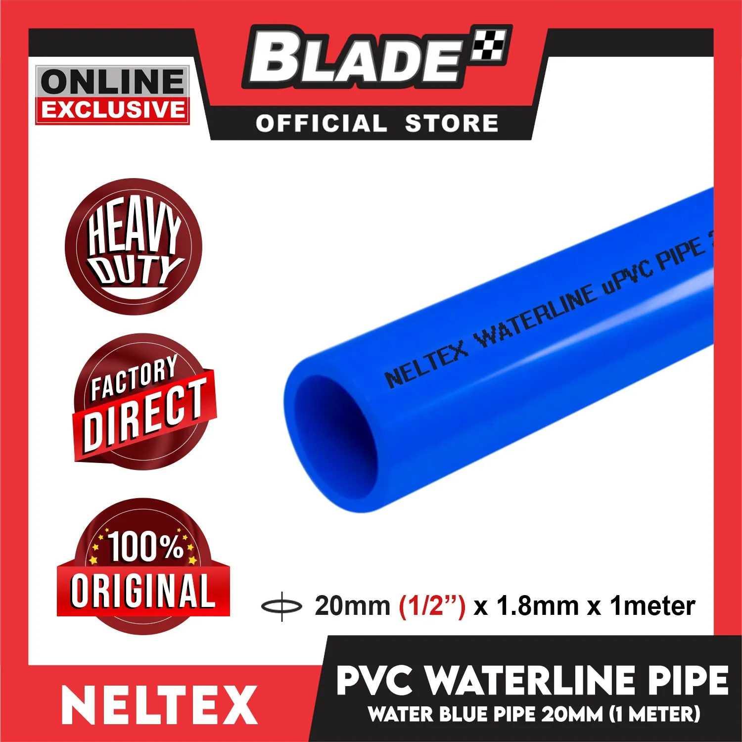 Buy 10 Get 1 Free Neltex PVC Waterline Pipe 20mm x 1meter (Blue Pipe)