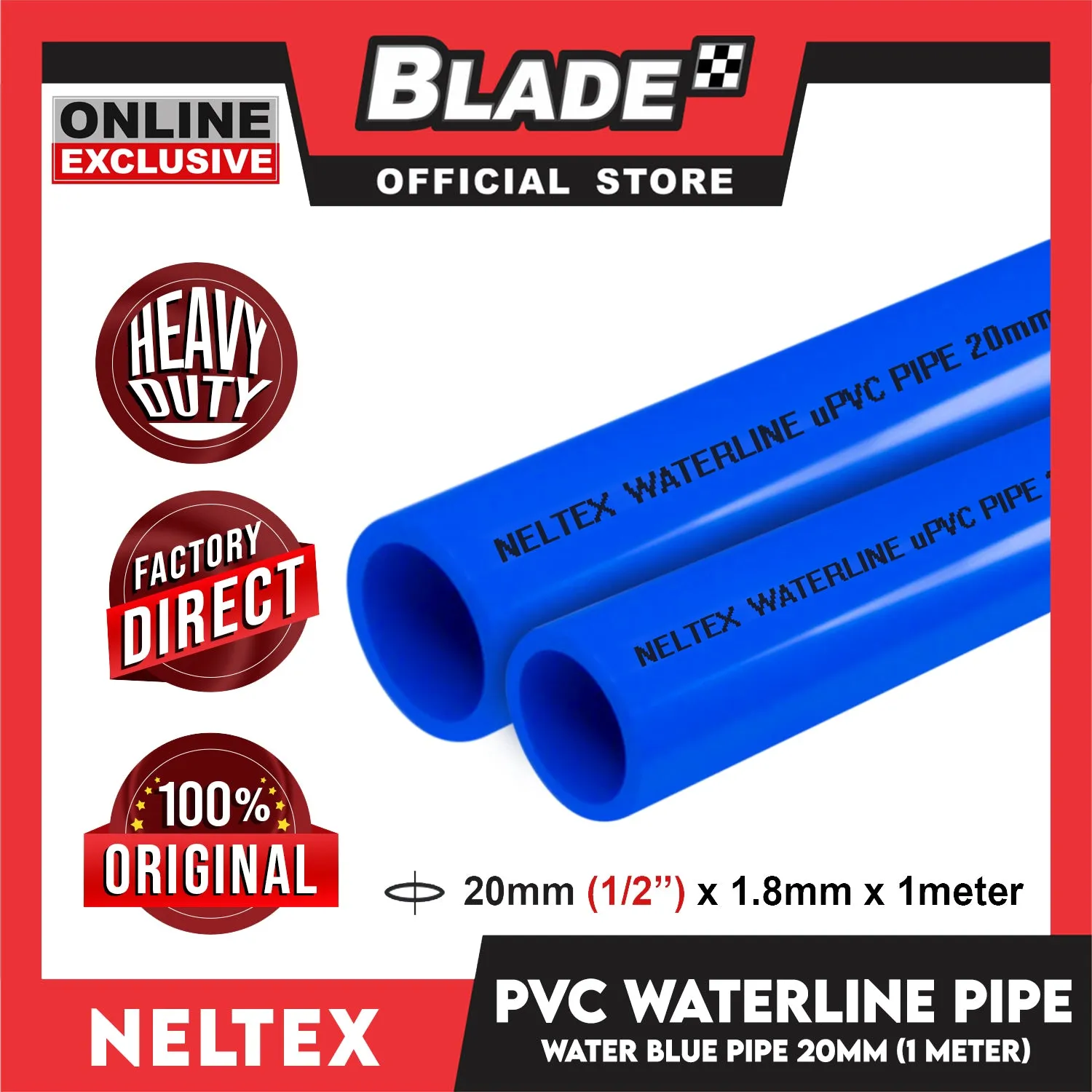 Buy 10 Get 1 Free Neltex PVC Waterline Pipe 20mm x 1meter (Blue Pipe)