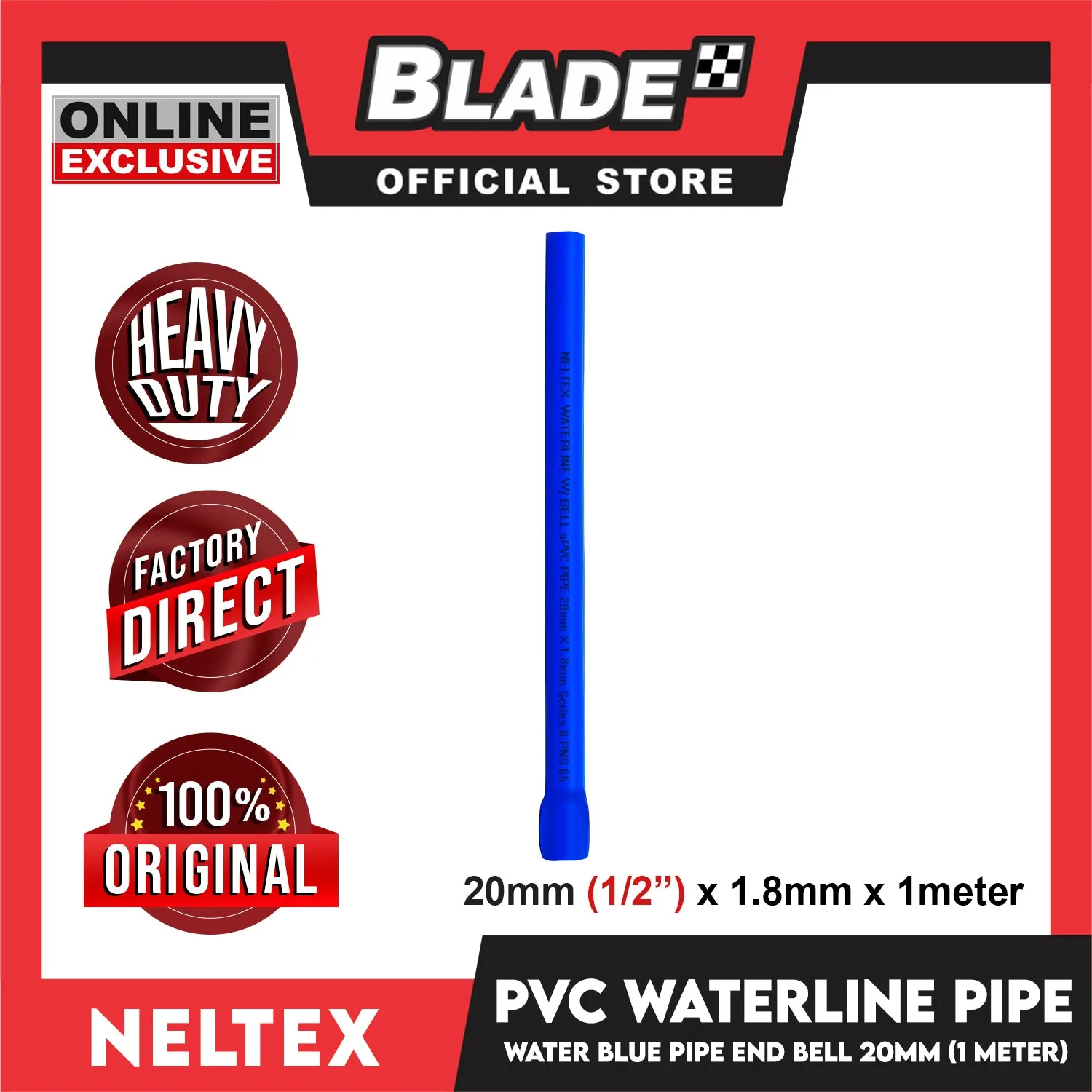 Buy 10 Get 1 Free Neltex PVC Waterline Pipe with Bell 20mm x 1meter (Blue Pipe)