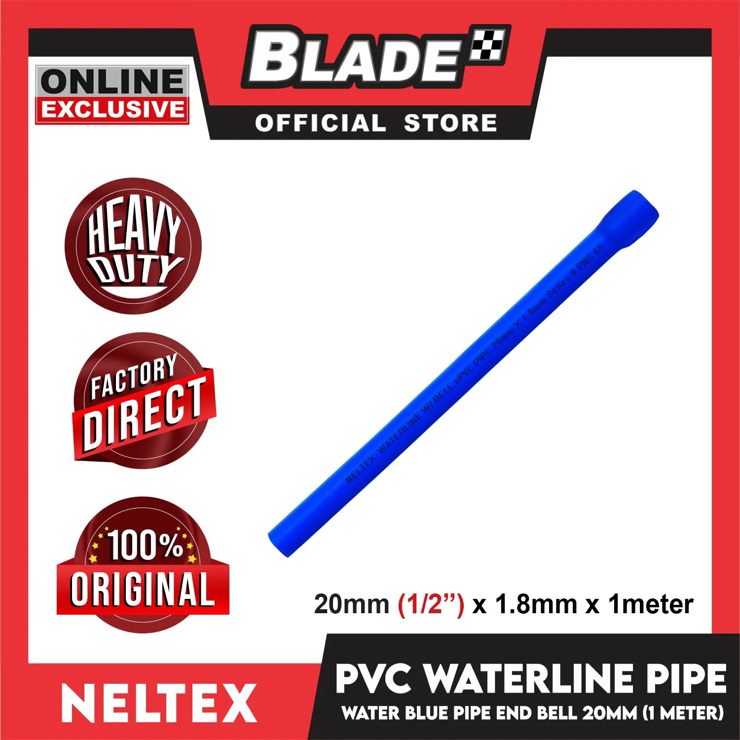 Buy 10 Get 1 Free Neltex PVC Waterline Pipe with Bell 20mm x 1meter (Blue Pipe)