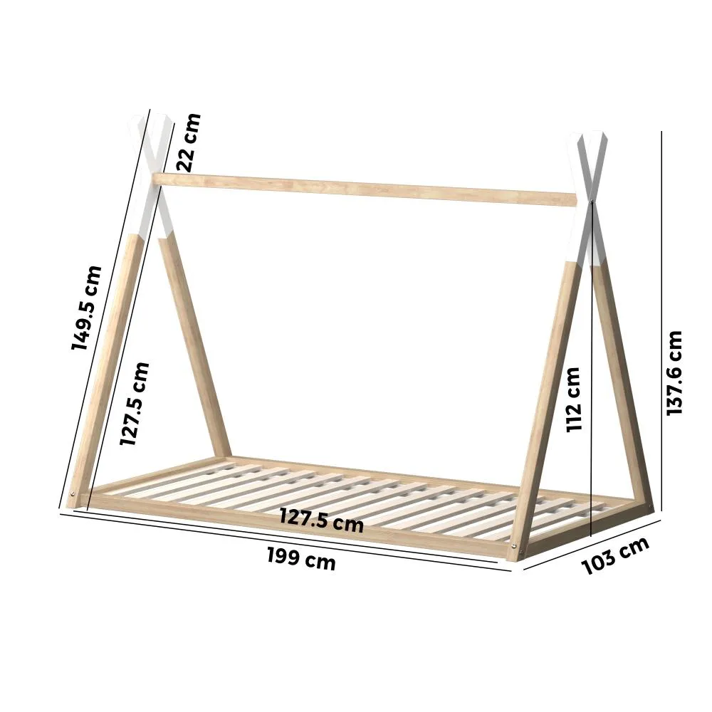 Cabos Wooden Bed Frame Single Timber Teepee House Mattress Base Platform