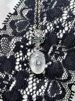 Camphor Glass Pendant, Embellished Edwardian Necklace #P70e