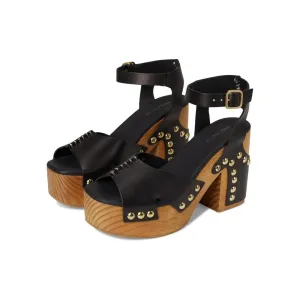 Cecily Black Leather Studded Clog Sandals