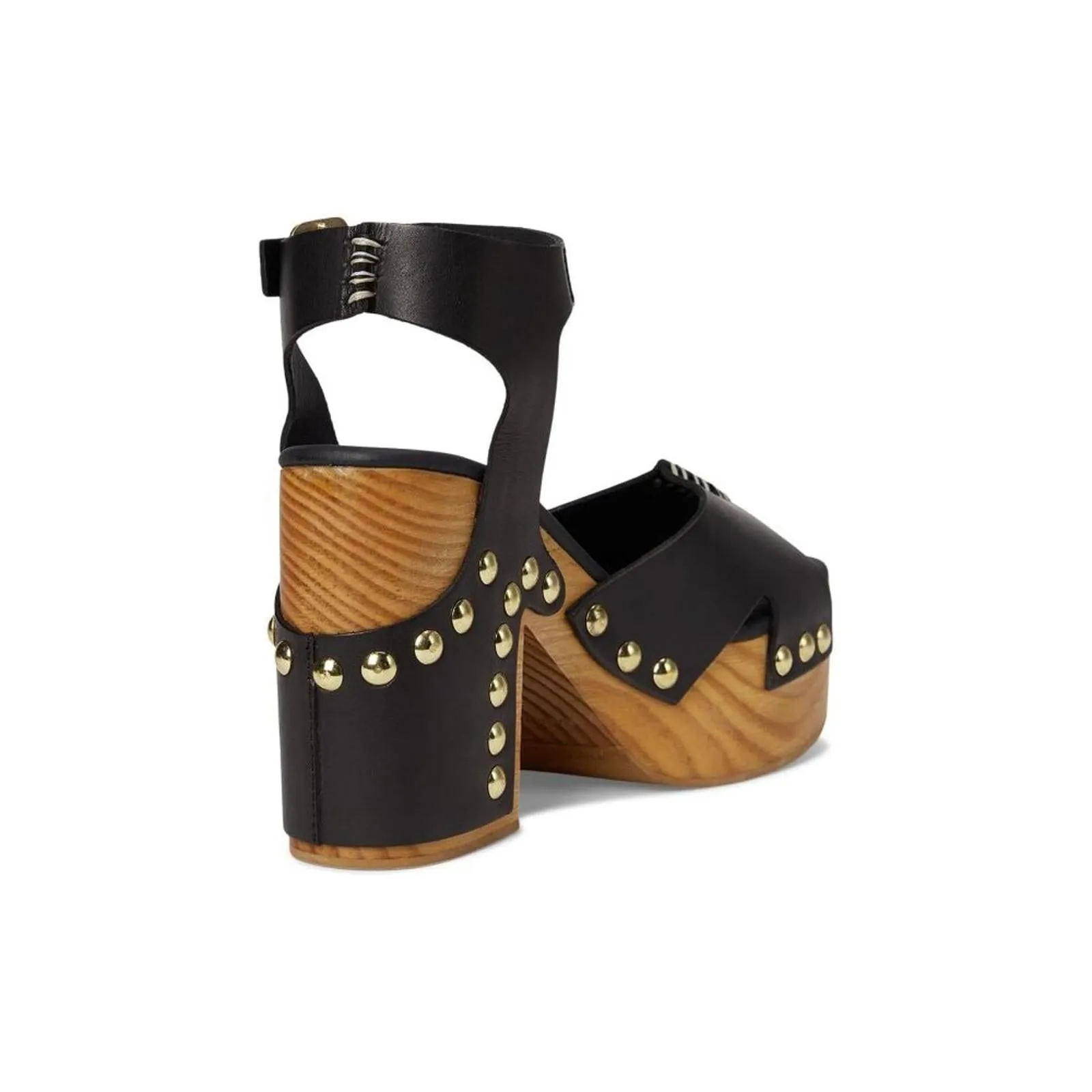 Cecily Black Leather Studded Clog Sandals
