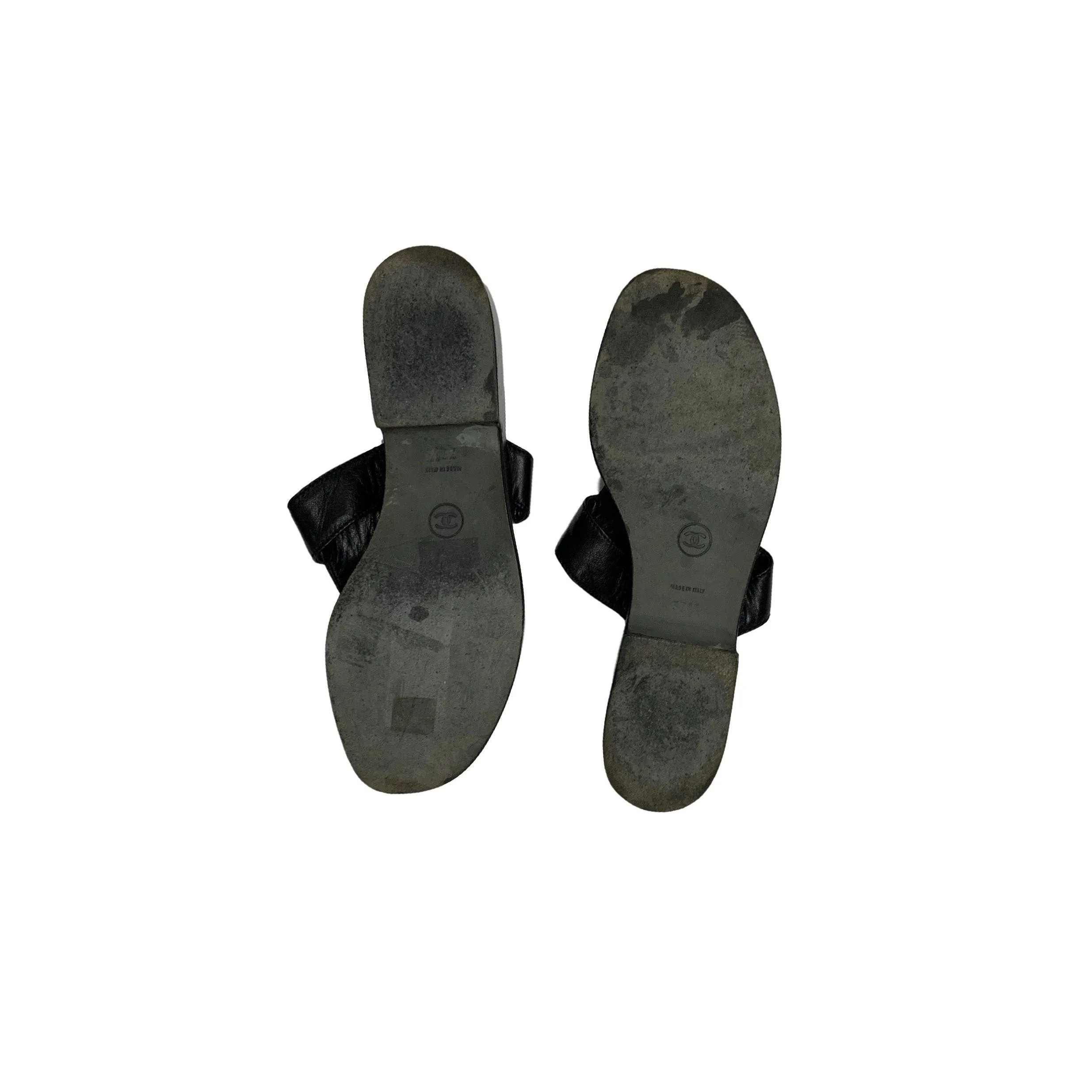 Chanel Black Leather Sandals
