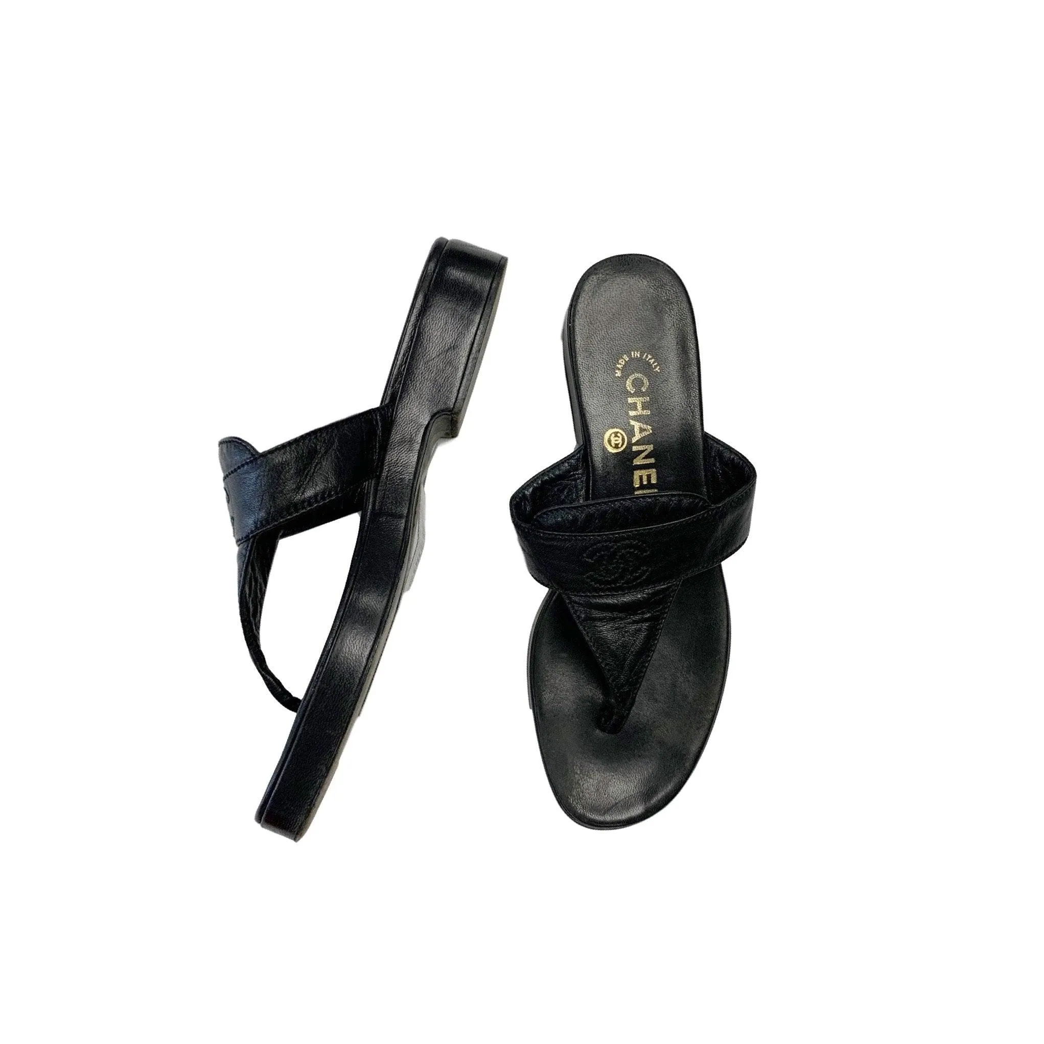 Chanel Black Leather Sandals