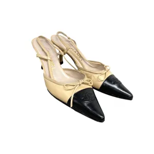 Chanel Two Tone Logo Slingback Heels