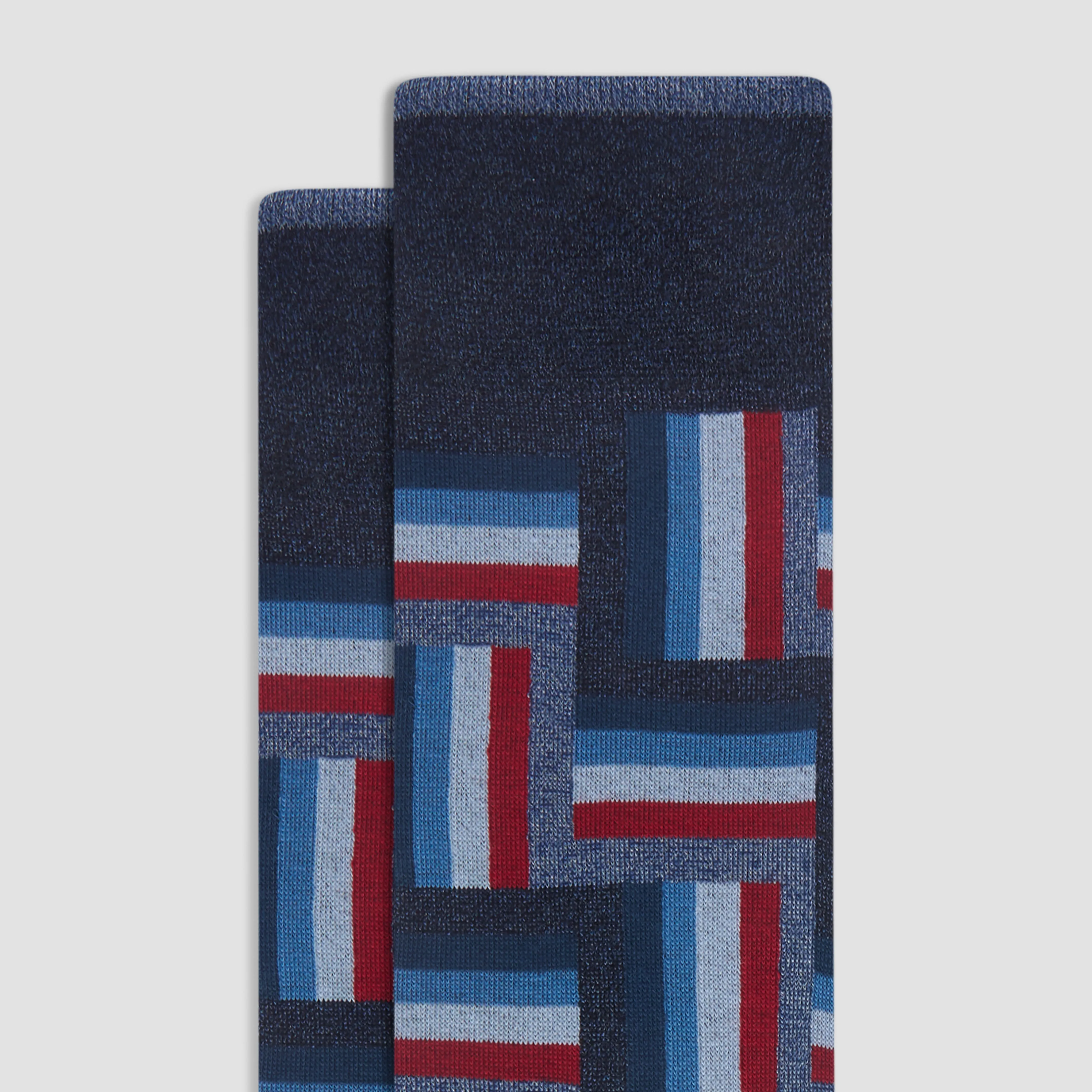 Check-Stripe Mid-Calf Socks