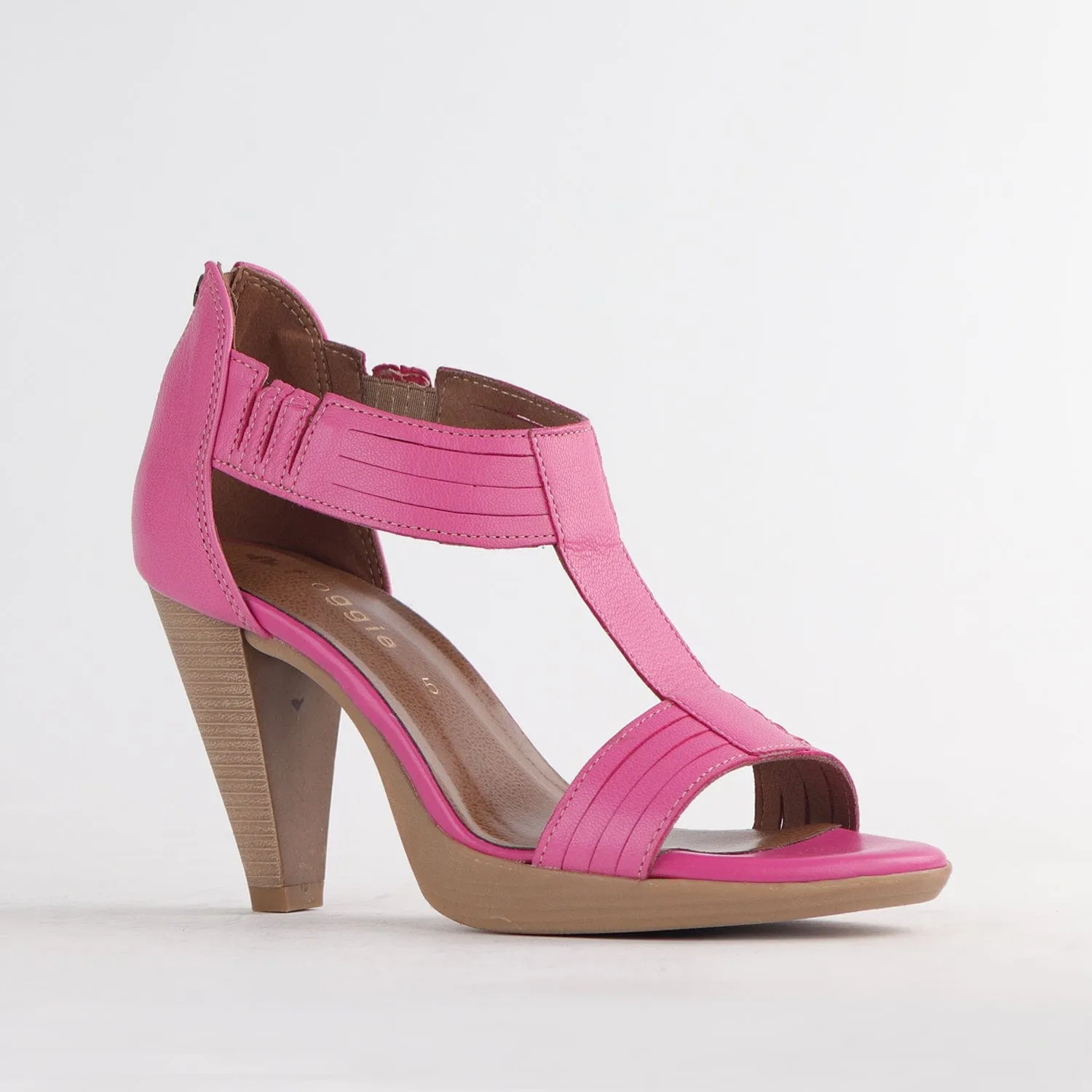 Close Back T-Bar High Heel Sandal in Hot Pink - 10729