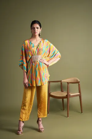 Co-Ord Set with Embroidered Poncho Top