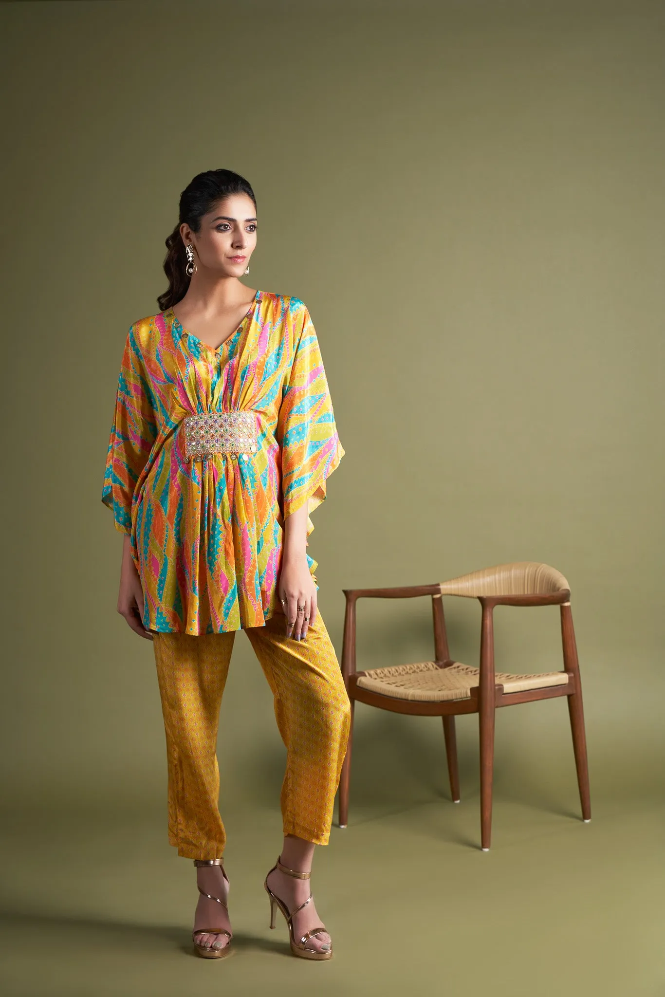 Co-Ord Set with Embroidered Poncho Top