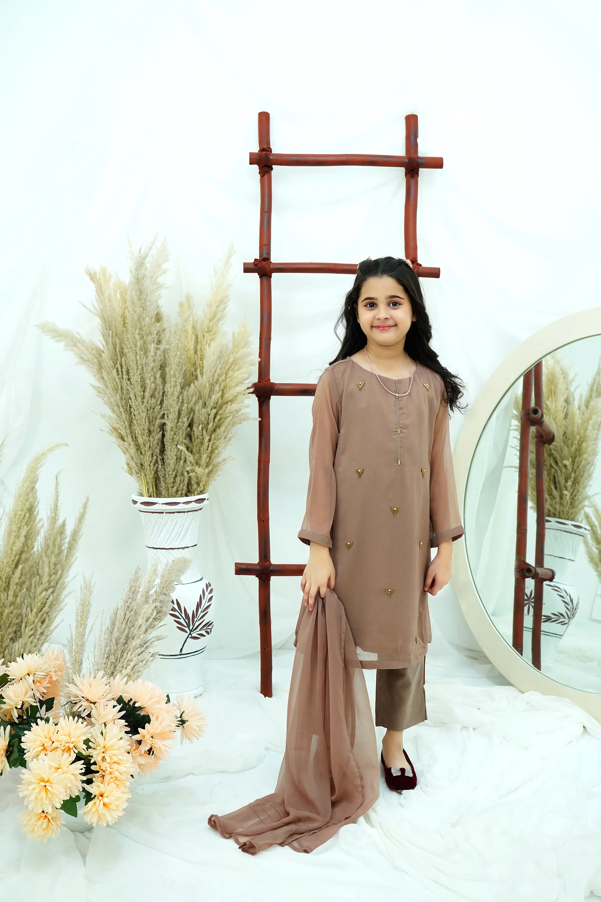 Coffee Embroidered Chiffon