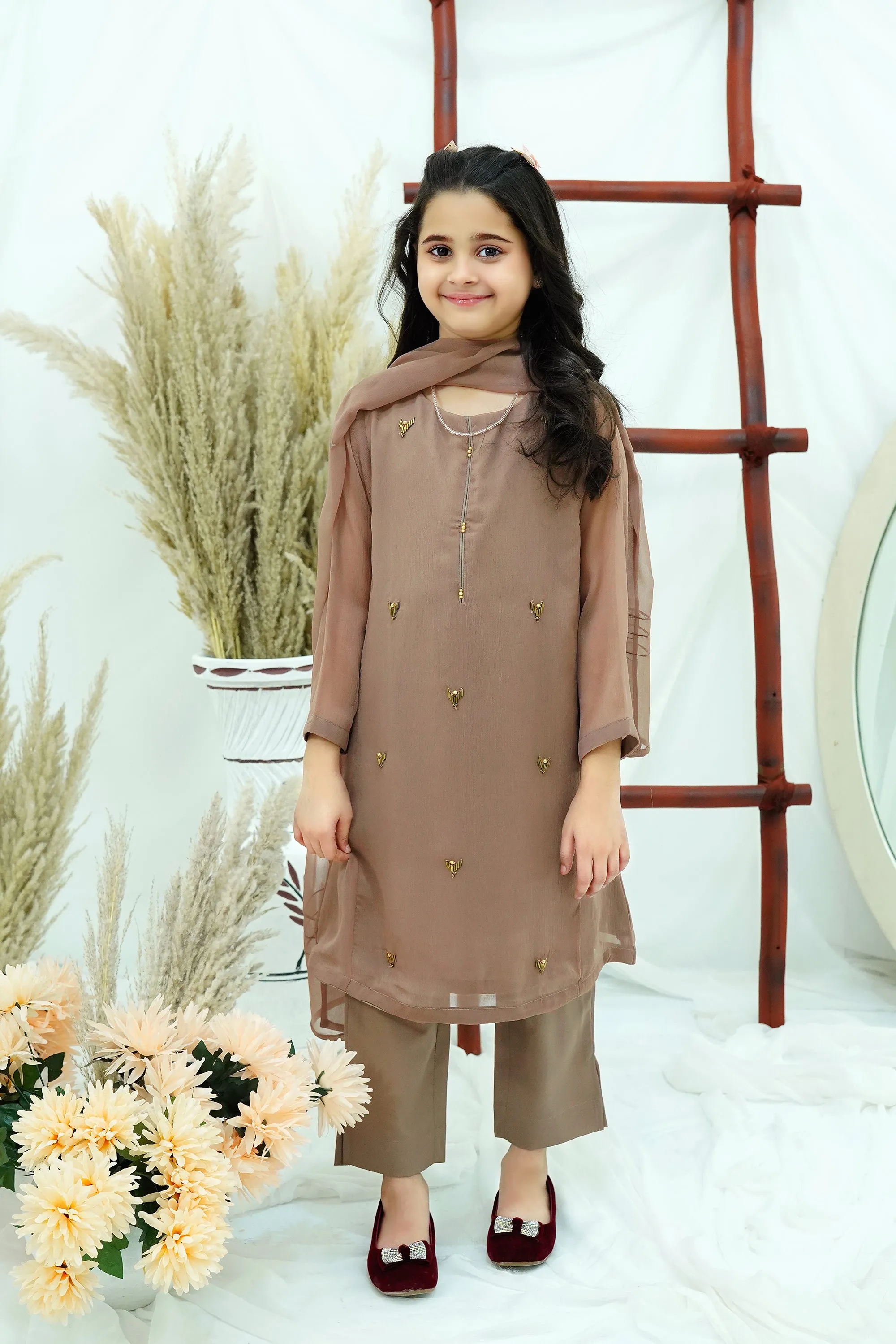 Coffee Embroidered Chiffon
