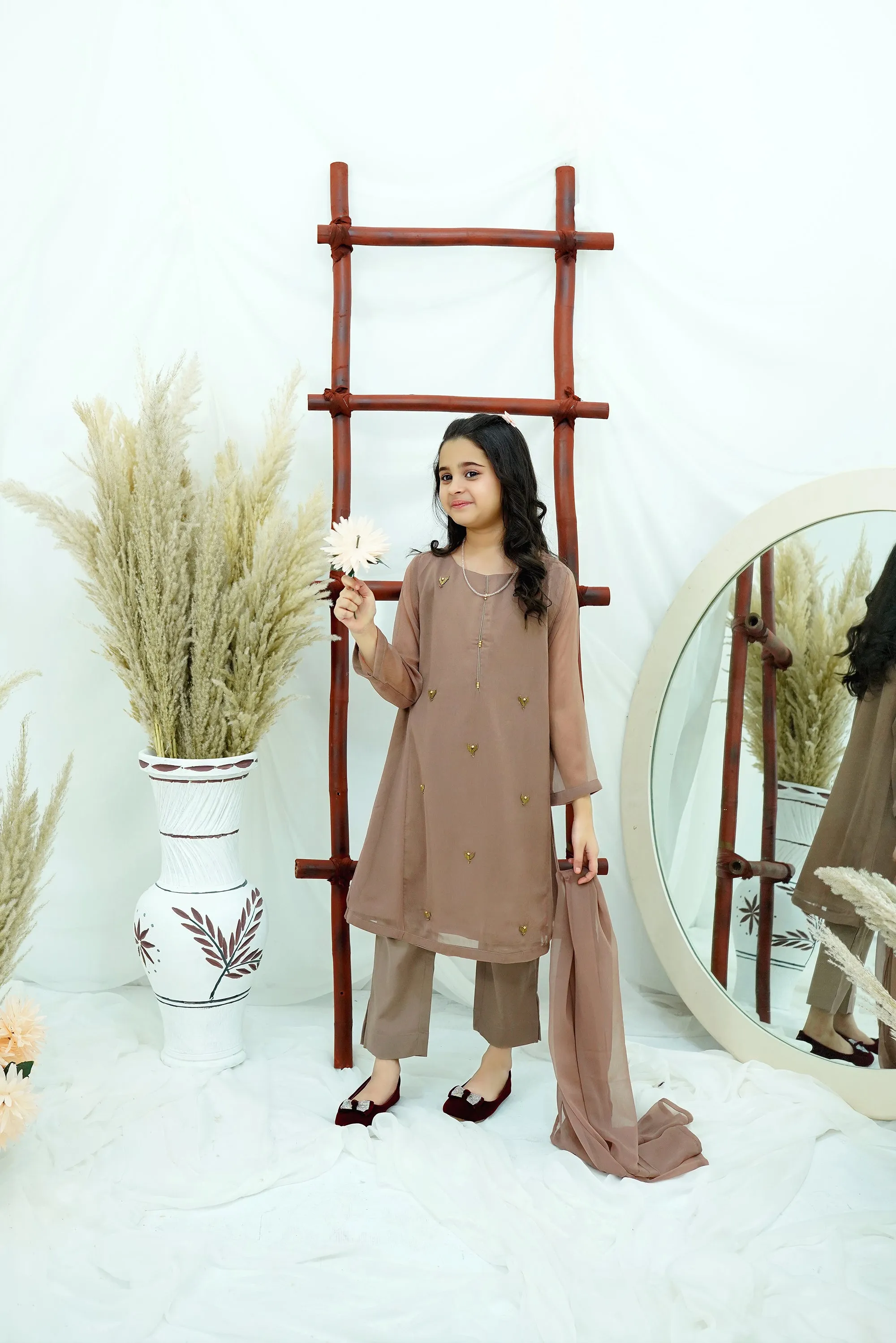 Coffee Embroidered Chiffon