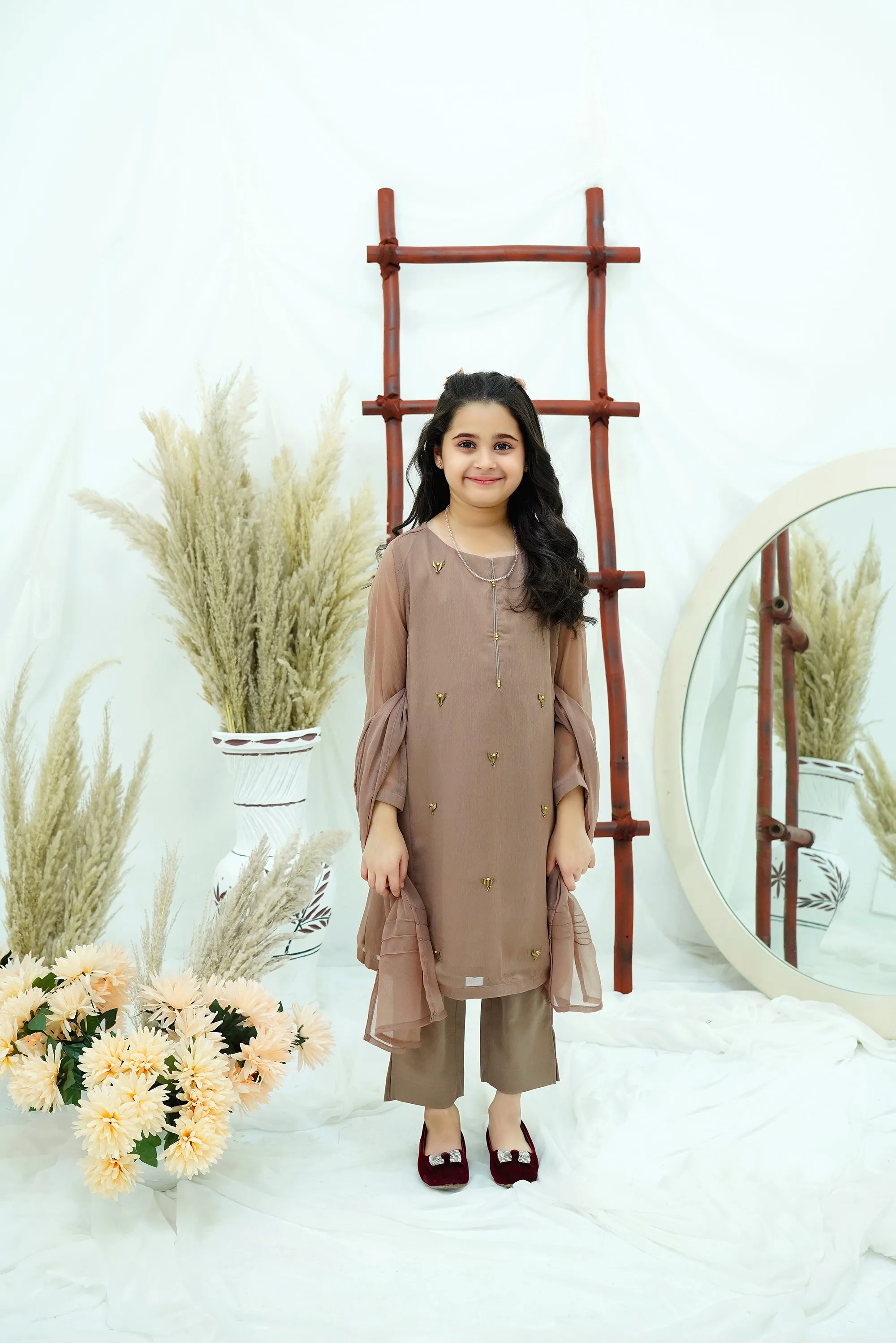 Coffee Embroidered Chiffon
