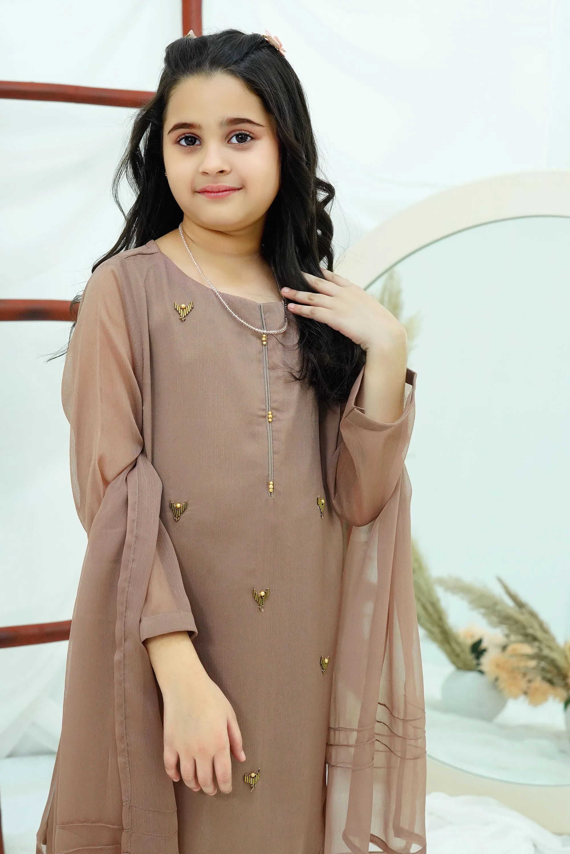 Coffee Embroidered Chiffon