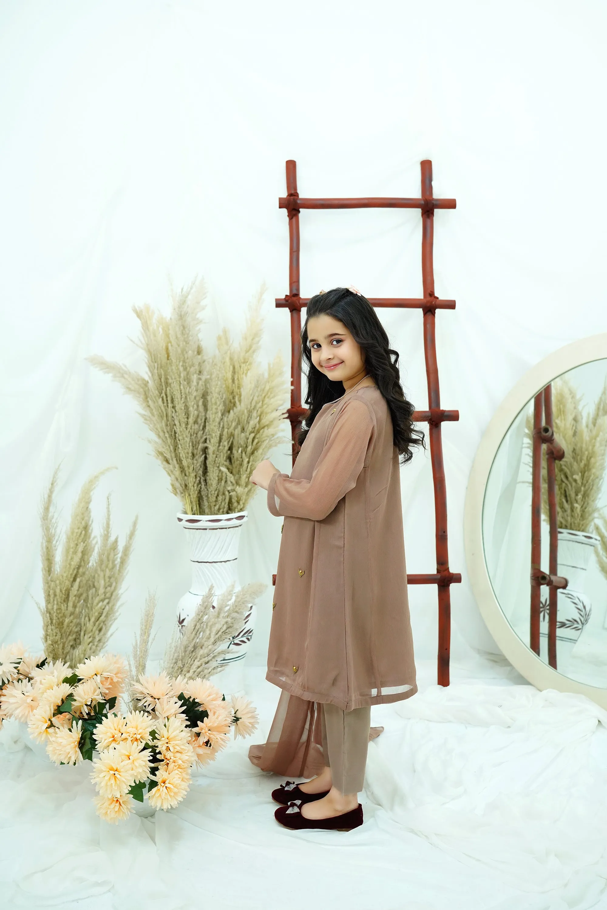 Coffee Embroidered Chiffon