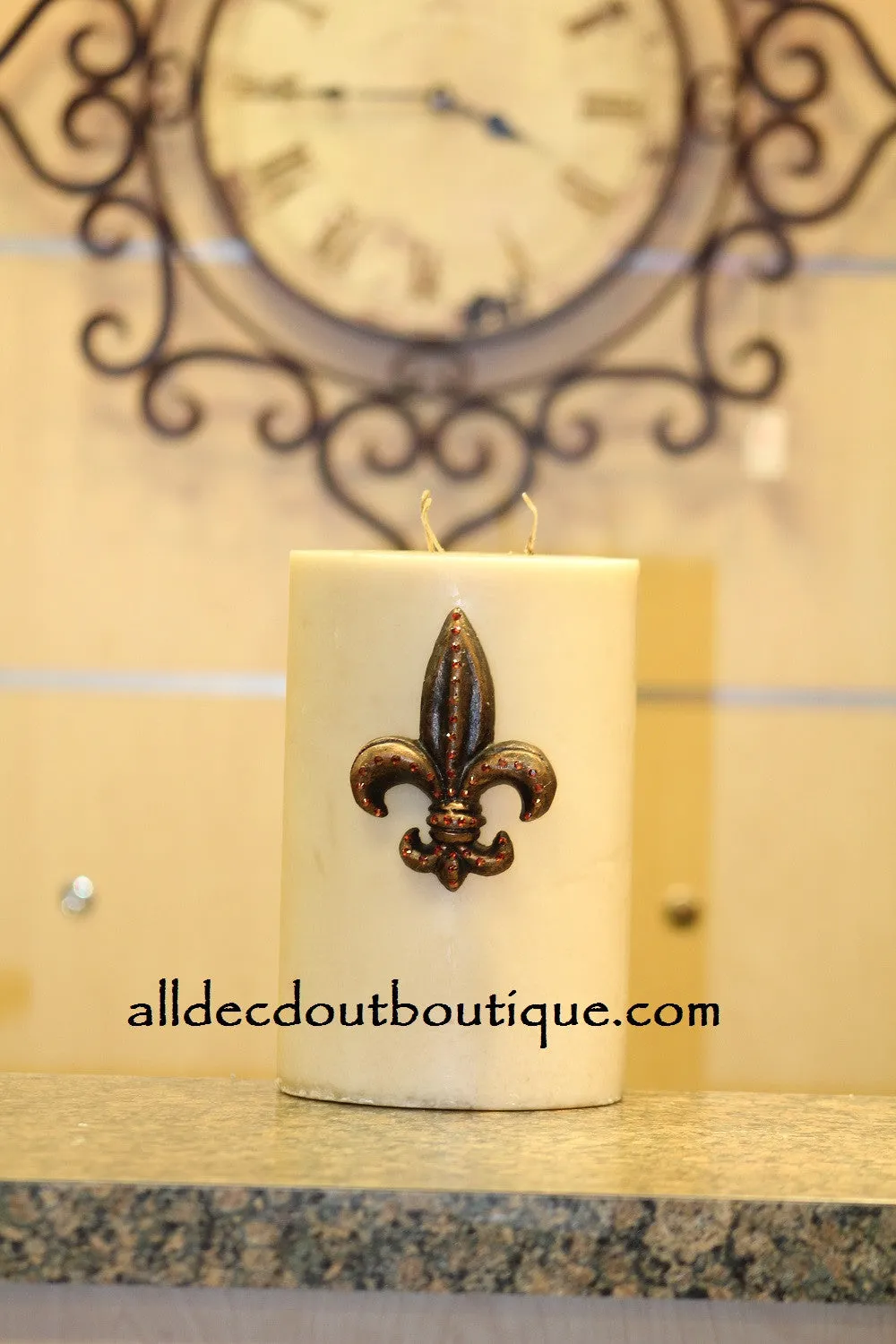 Decorative Candle Pin | Embellished Amber Crystals Medium Fleur De Lis