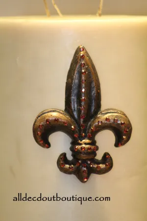 Decorative Candle Pin | Embellished Amber Crystals Medium Fleur De Lis