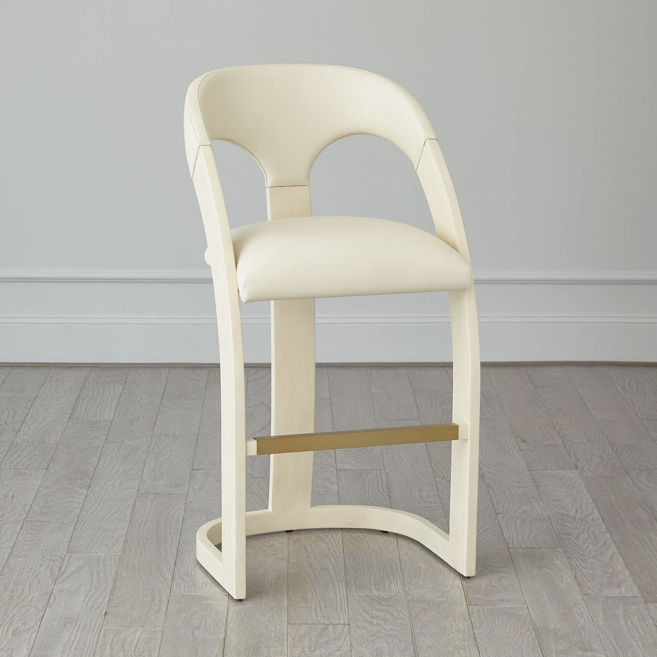 Delia Counter Stool - Antique White - Milk Leather
