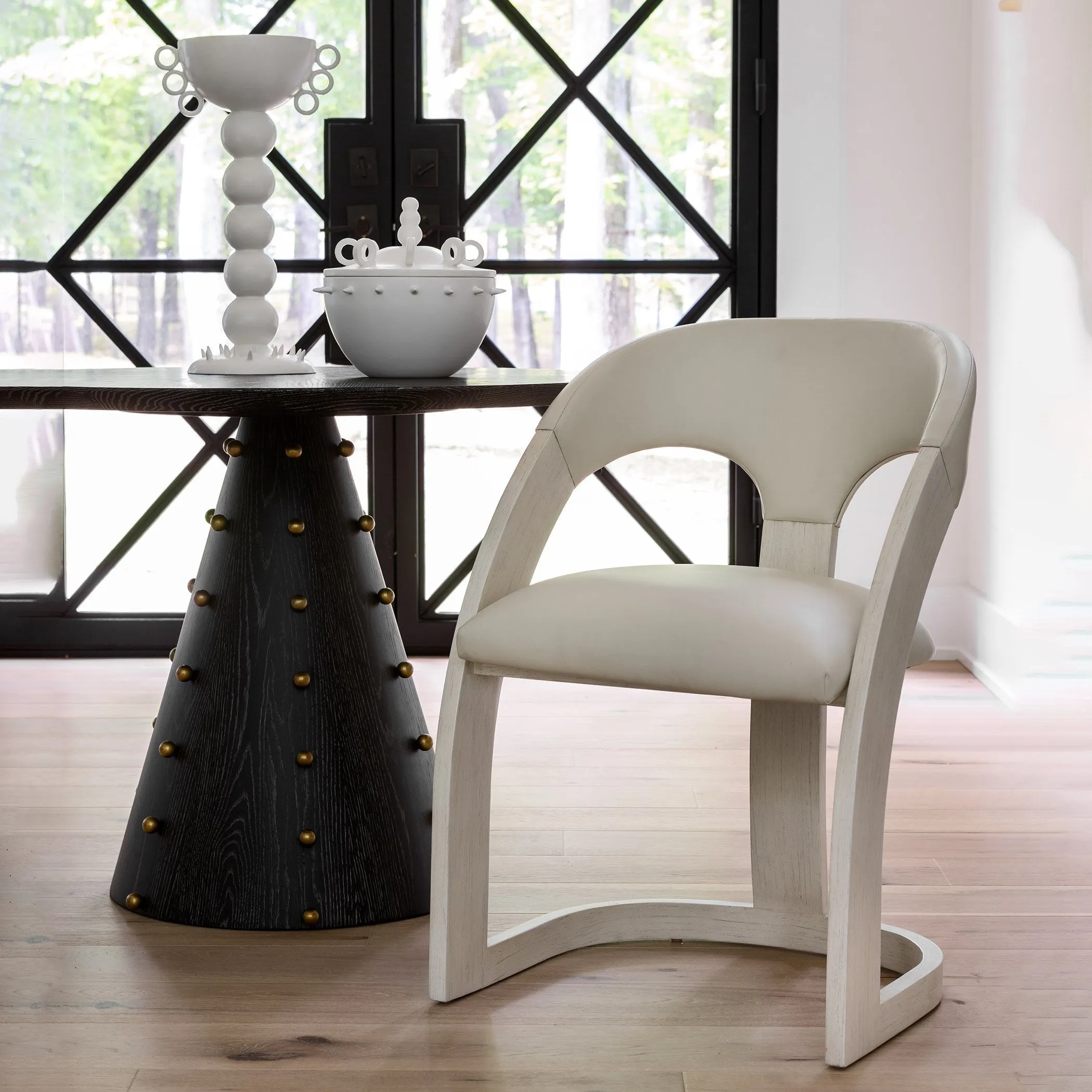 Delia Counter Stool - Antique White - Milk Leather