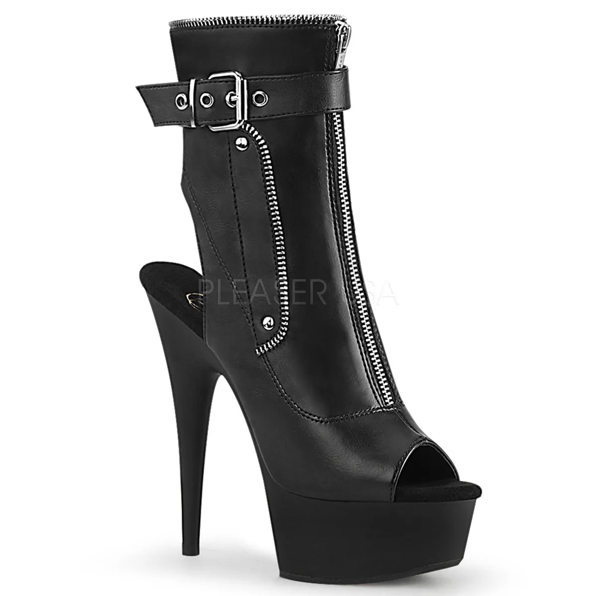 DELIGHT-1035  Black Faux Leather/Black Matte
