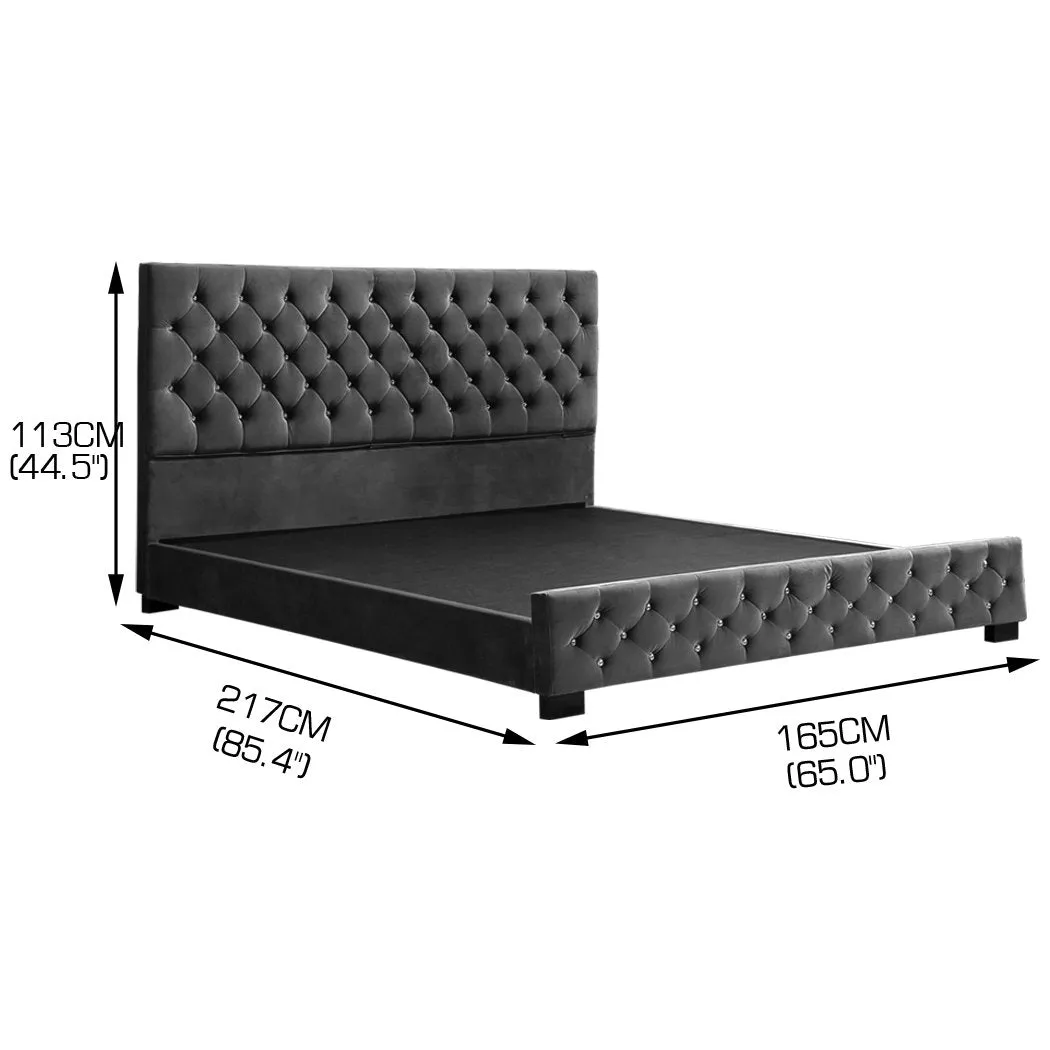 Deluxe Wooden Bed Frame Base Mattress Platform Premium Fabric Queen Size