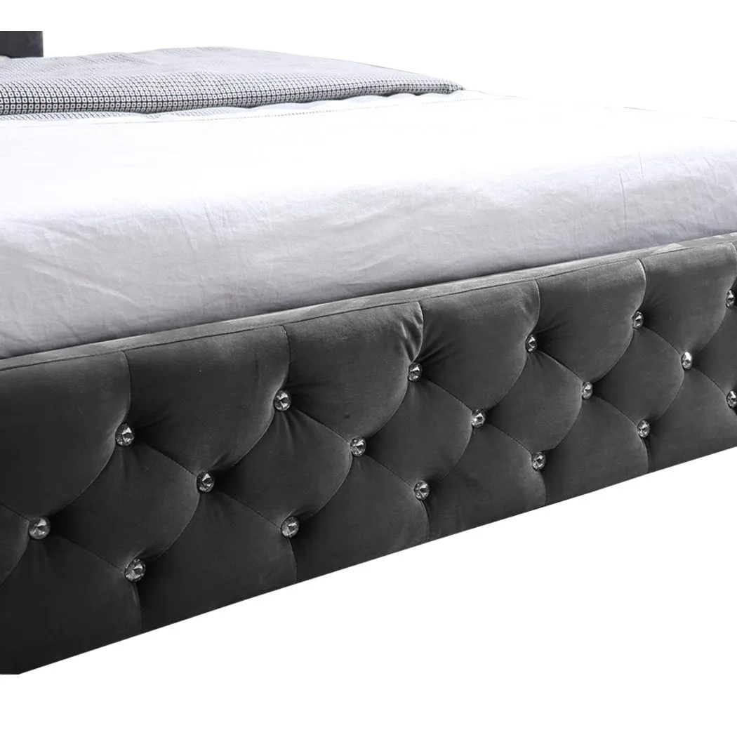 Deluxe Wooden Bed Frame Base Mattress Platform Premium Fabric Queen Size