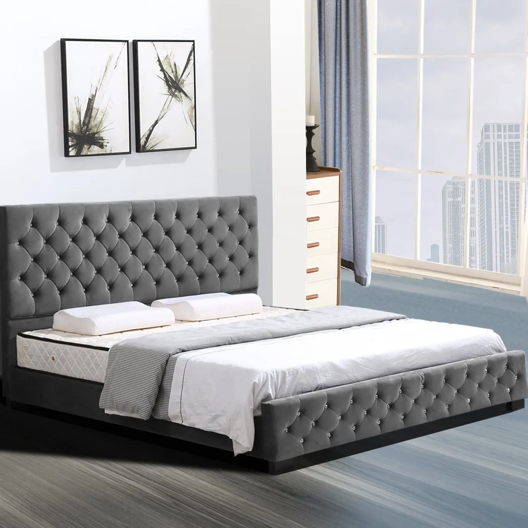 Deluxe Wooden Bed Frame Base Mattress Platform Premium Fabric Queen Size