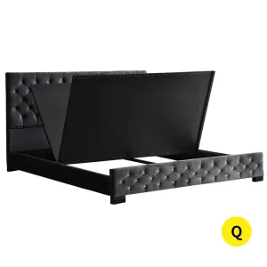 Deluxe Wooden Bed Frame Base Mattress Platform Premium Fabric Queen Size